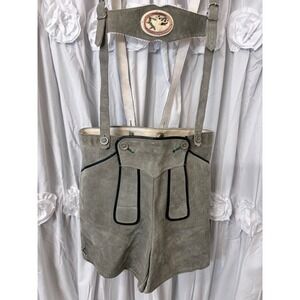Nohstadt & Co Austrian Suede Lederhosen Shorts Suspenders Deer Stag Emblem Sz 46